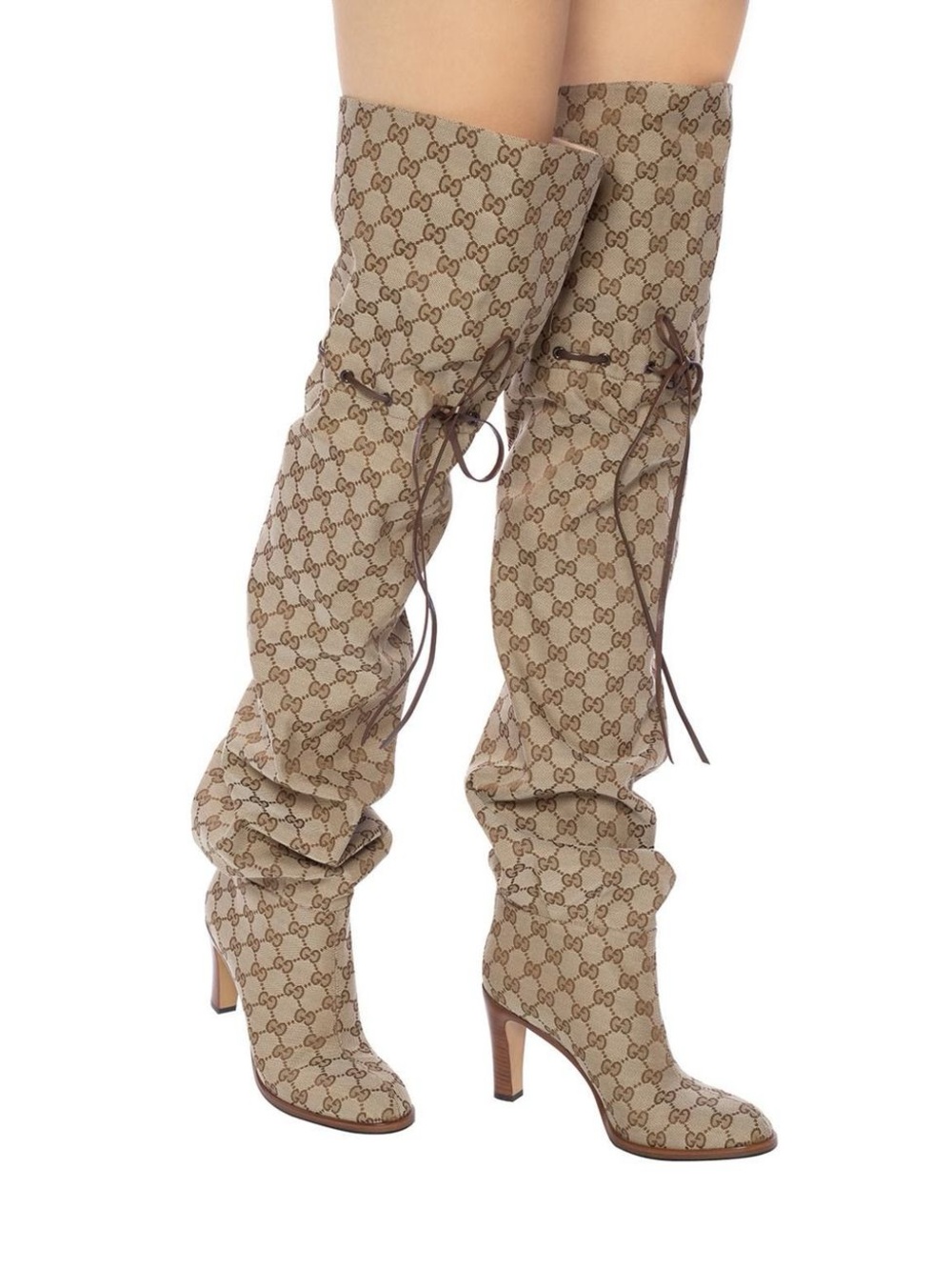 Gucci Lisa Monogram Canvas Thigh High Boots